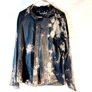 AnchorBlue Anchor Blue Black Grunge Shirt Button Up Acid Wash Tie Dye Size Large